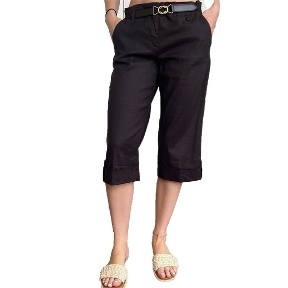 Laundry Shelli Segal Capri Pants Cropped Brown Paper Bag 3/4 Crop Cuffed Size 4 - Picture 1 of 9